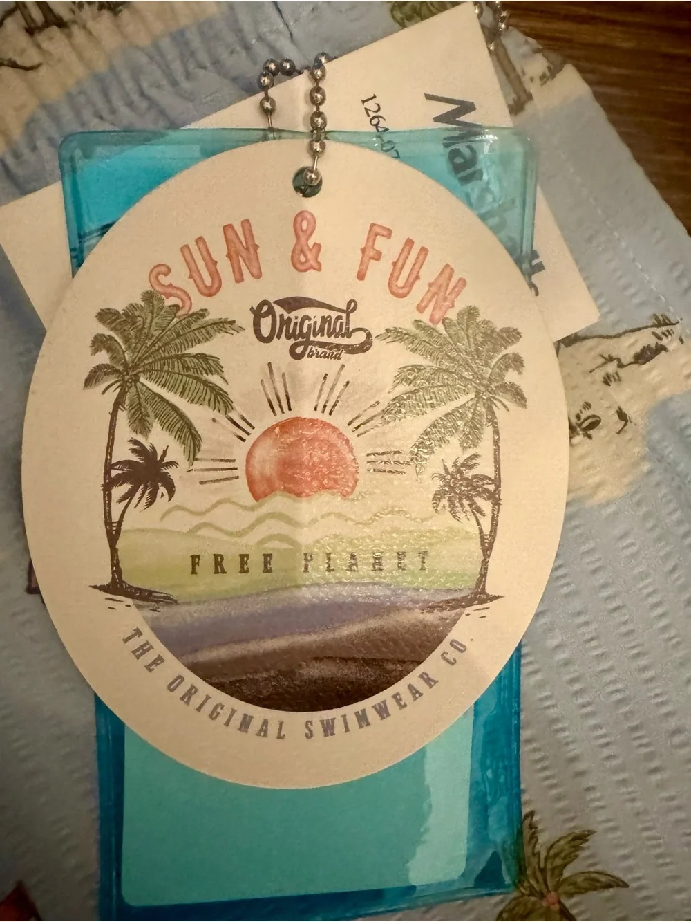 Free Planet Men’s Light Blue Golf Cart & Palm Print Swim Trunks- Medium